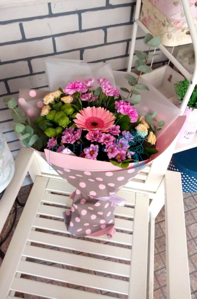 Букет цветов из: Розы, Хризантемы и Герберы